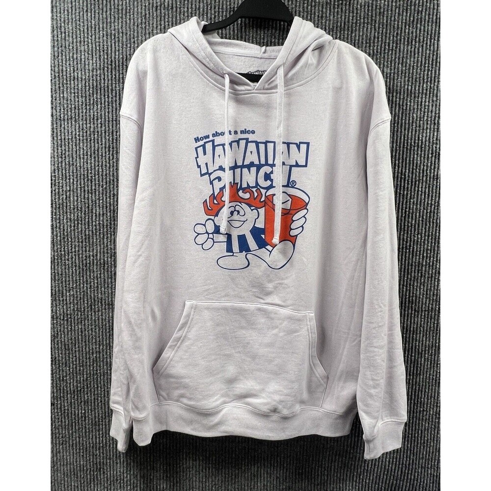 HAWAIIAN PUNCH Hoodie Mens Large White‎ Graphic Front Drawstring Sweatshirt NWT
